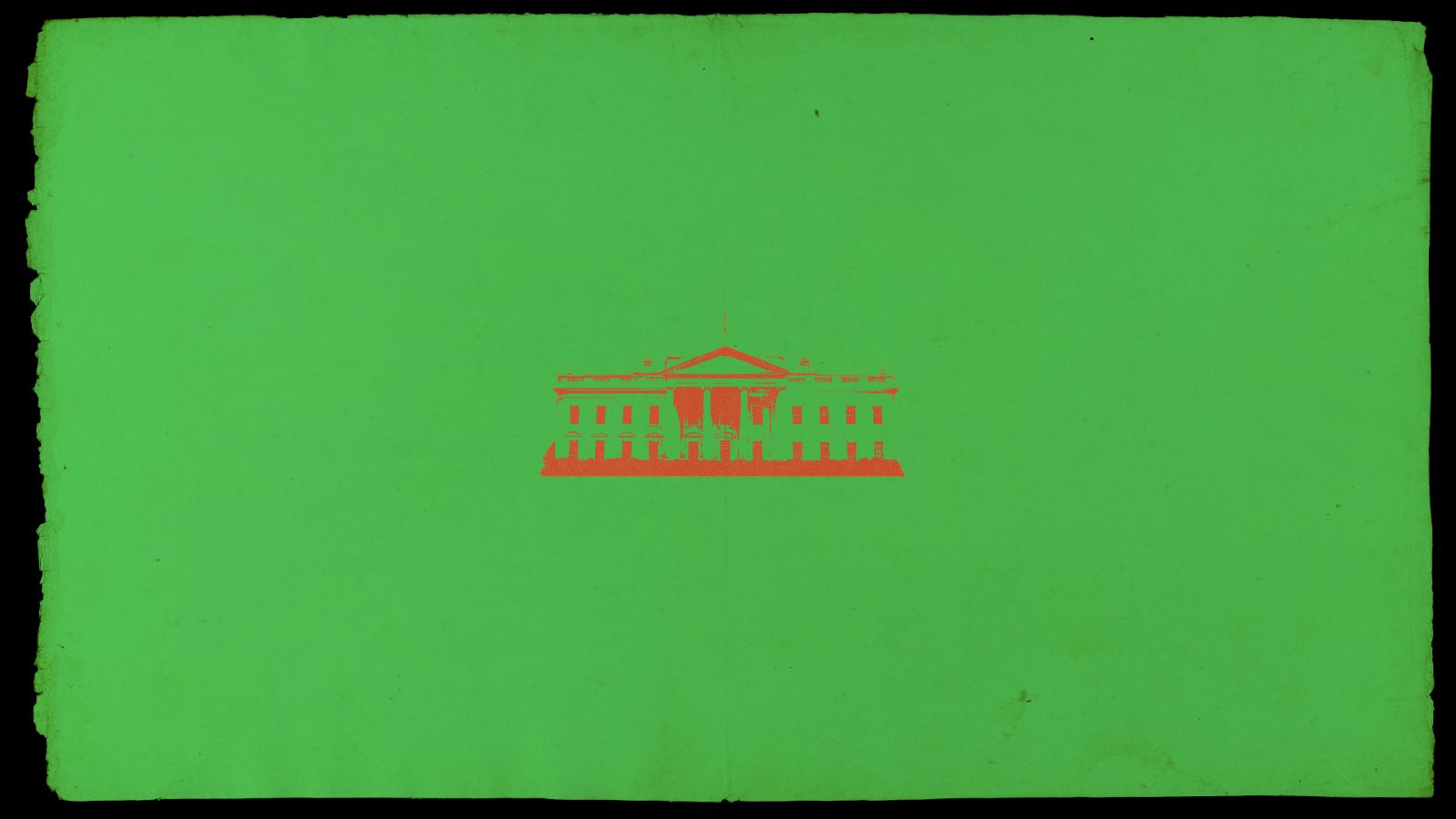 Small red graphic of the White House on a bright green background