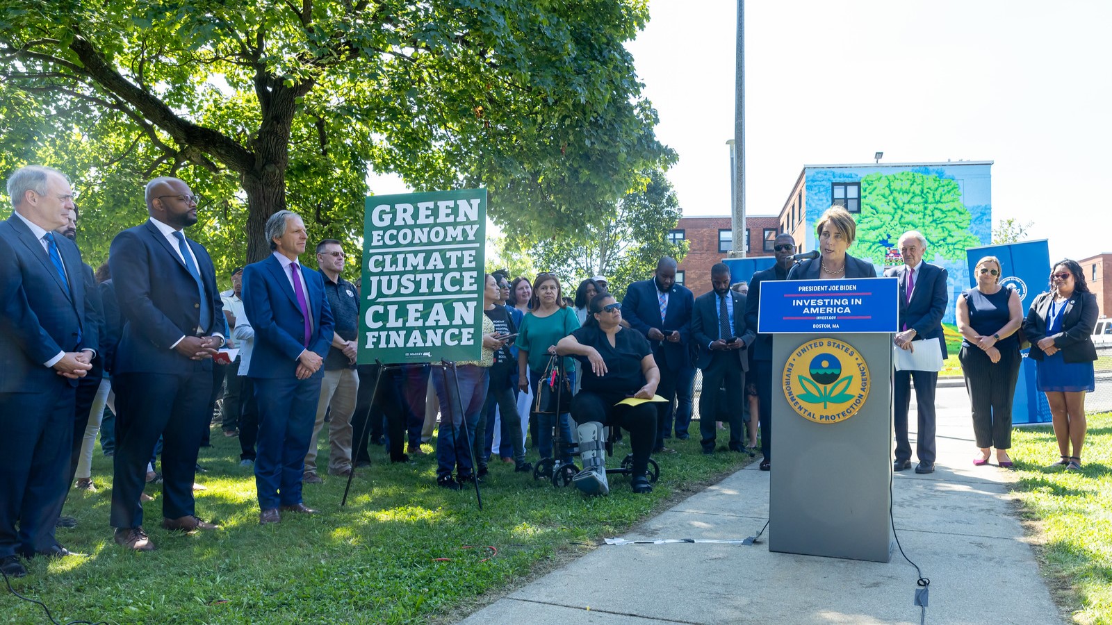 Governor Healey of Massachusetts making a speech at EPA's official Greenhouse Gas Reduction fund event