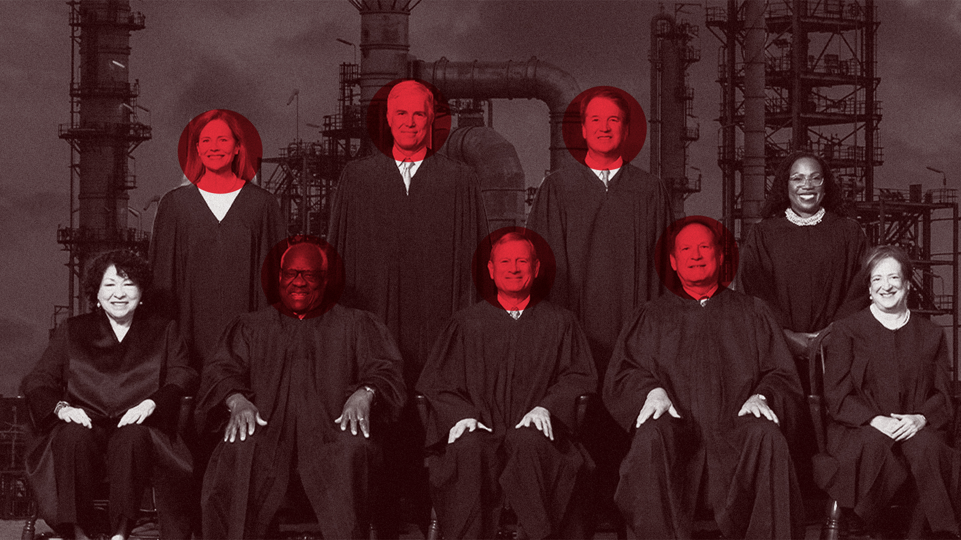 Group photo of the Supreme Court Justices. MAGA judges highlighted in red.